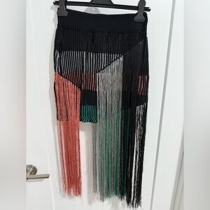 ICB New York Knit Fringe‎ Skirt Multicolor Asymmetrical Hem XS-S Statement